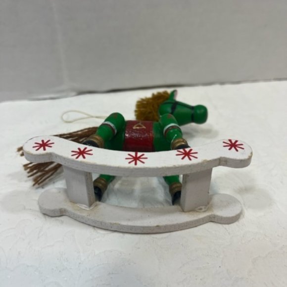 VTG Wooden Hand Painted Rocking Horse Hanging Christmas Tree Ornament 4" - Picture 7 of 10